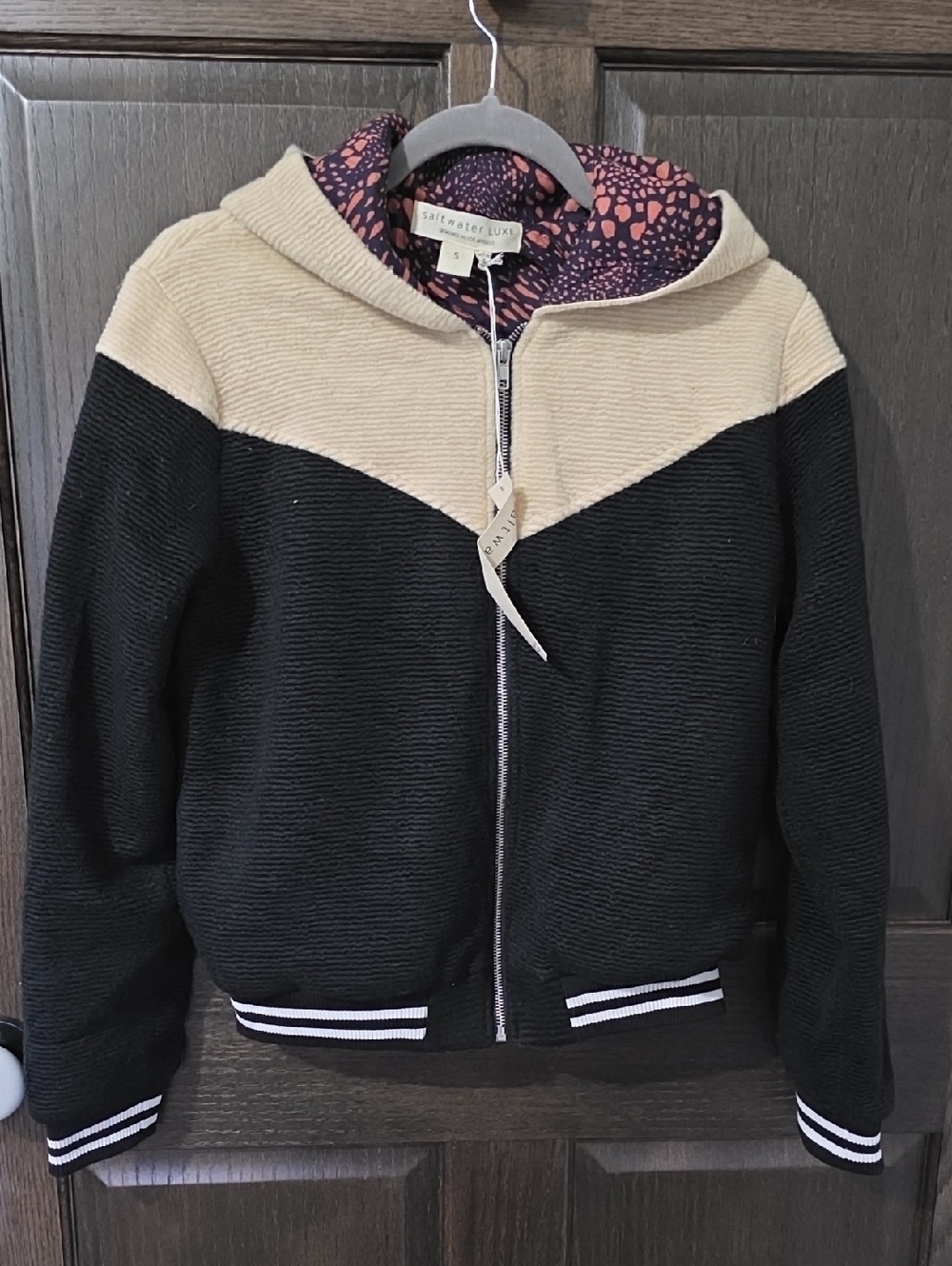 saltwater LUXE Black & Cream Zip Bomber Jacket